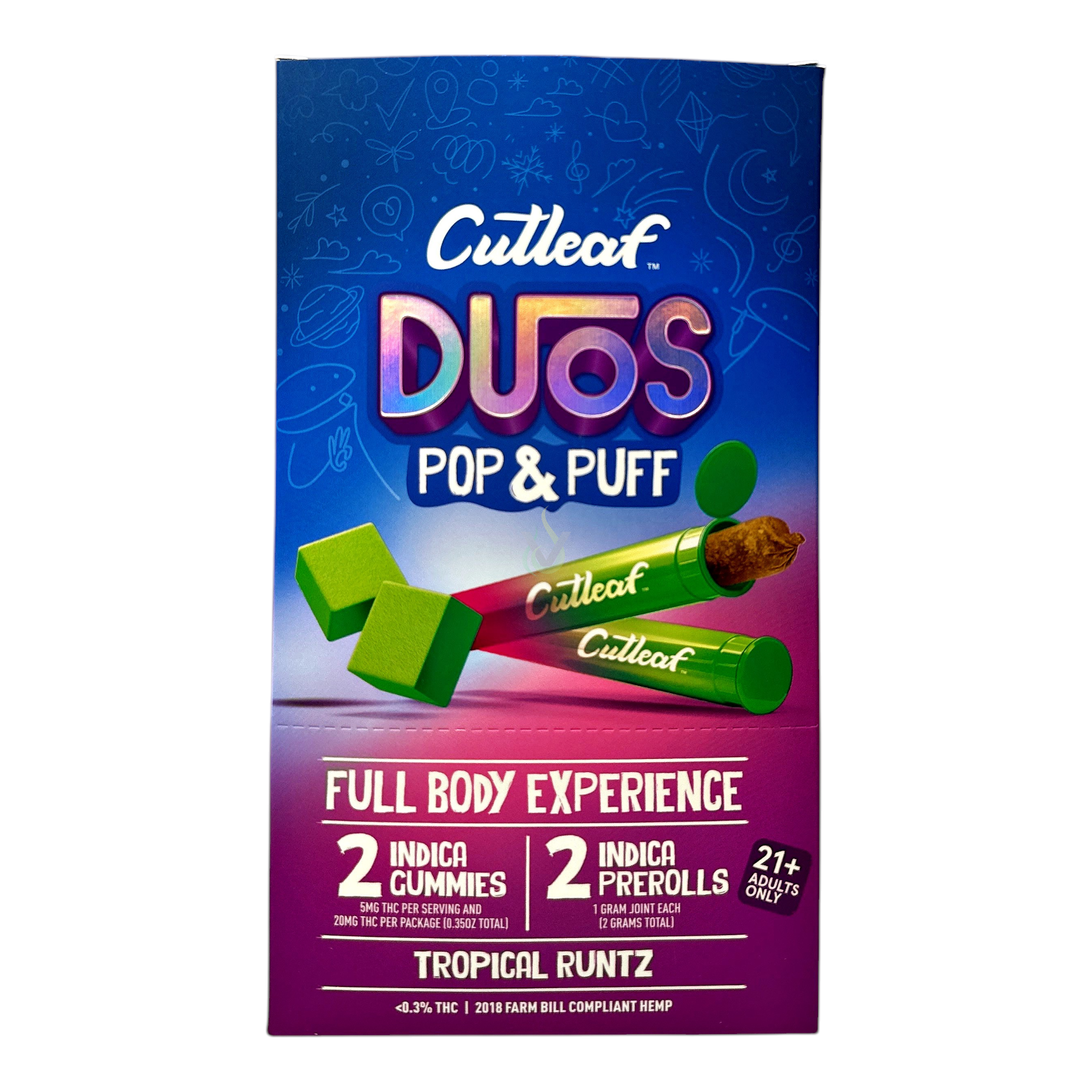 CutLeaf Duos Pop + Puff 2 Gummies (20mg) + 2 Prerolls (2g)