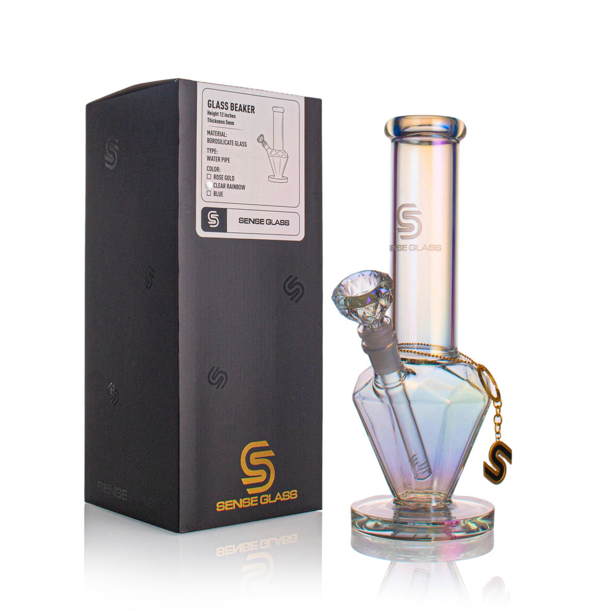 SENSE GLASS Diamond Beaker 12" - Clear Rainbow detail