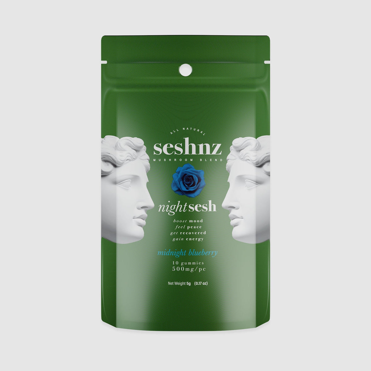 Seshnz Night Sesh Mushroom Blend Gummies Midnight Blueberry 10ct bag