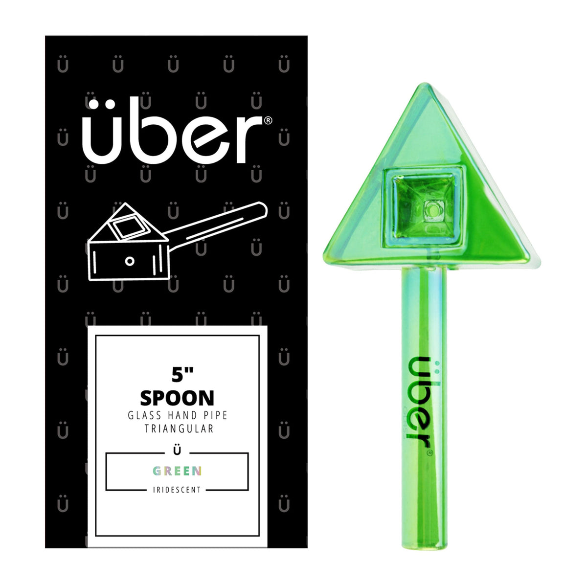 Uber Glass 5" Iridescent Spoon Triangular Green