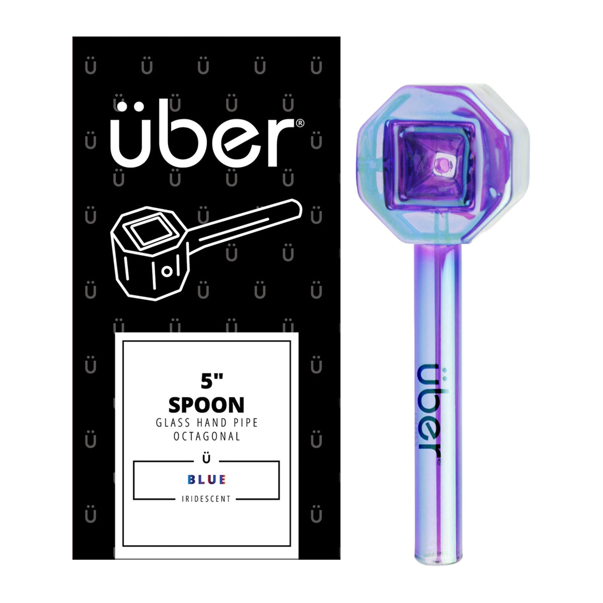 Uber Glass 5" Iridescent Spoon Octagonal Blue