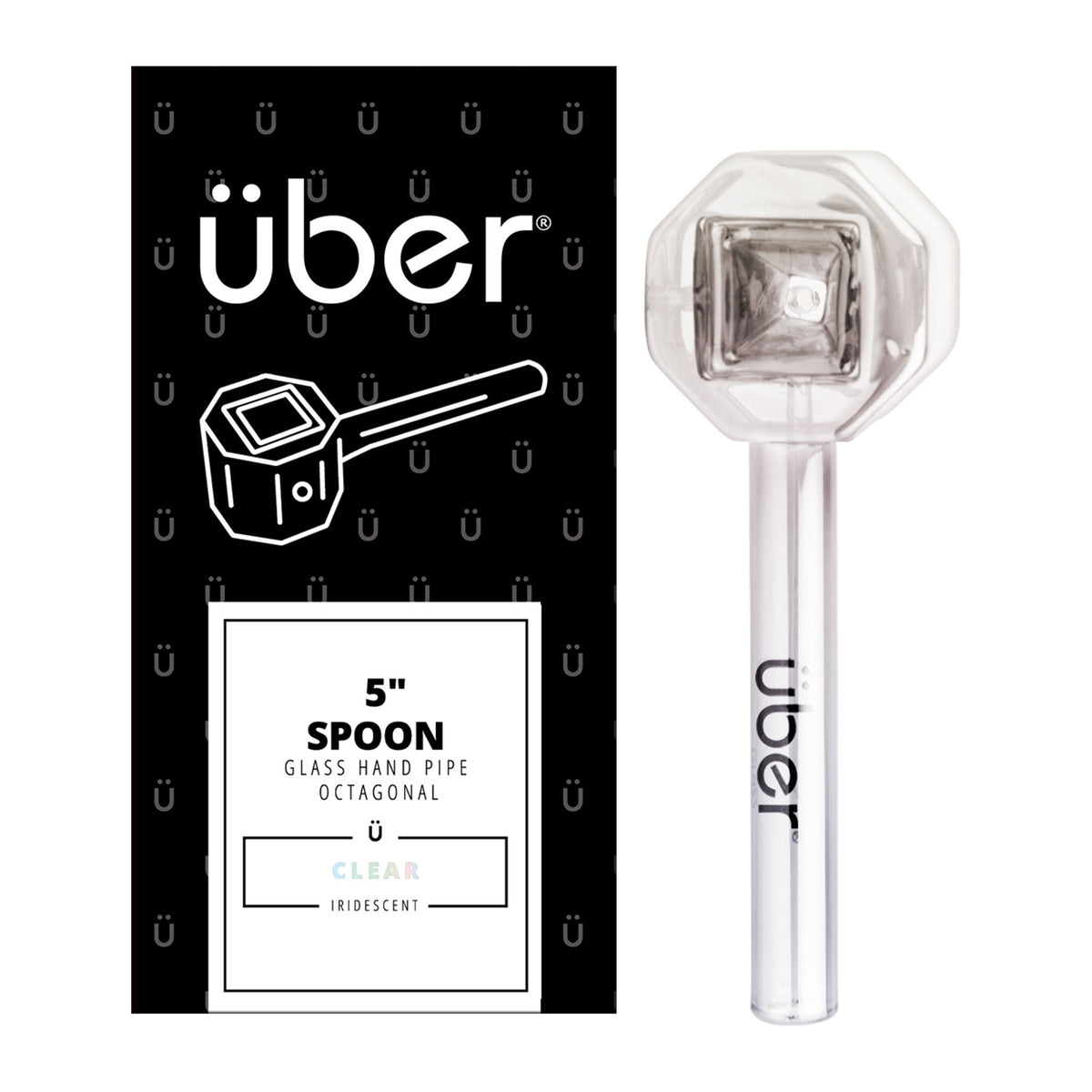 Uber Glass 5" Iridescent Spoon Octagonal Clear