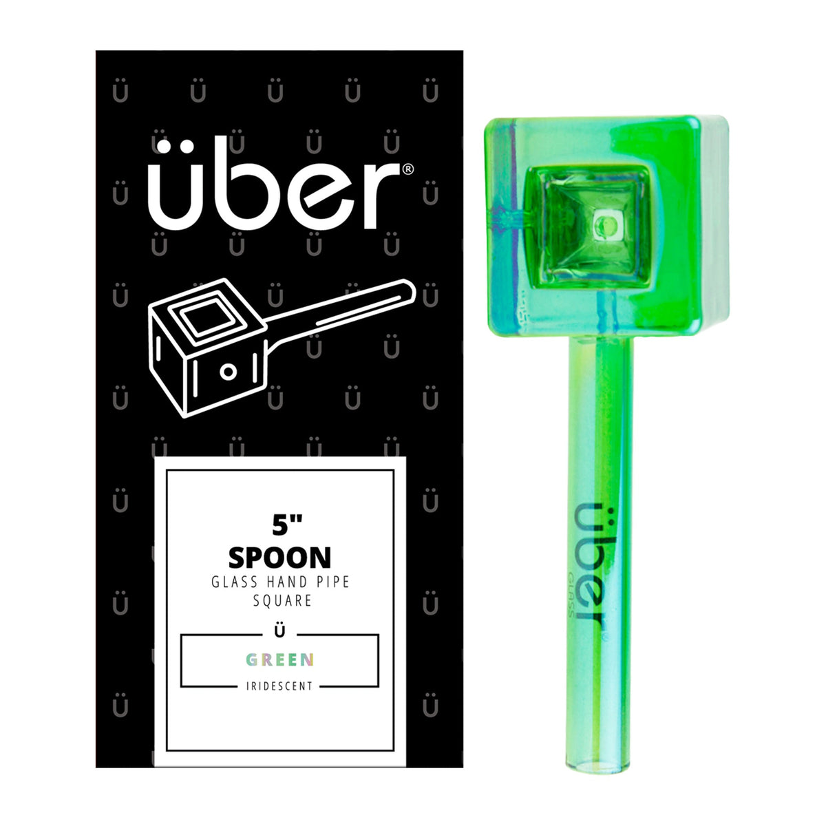 Uber Glass 5" Iridescent Spoon Square Green