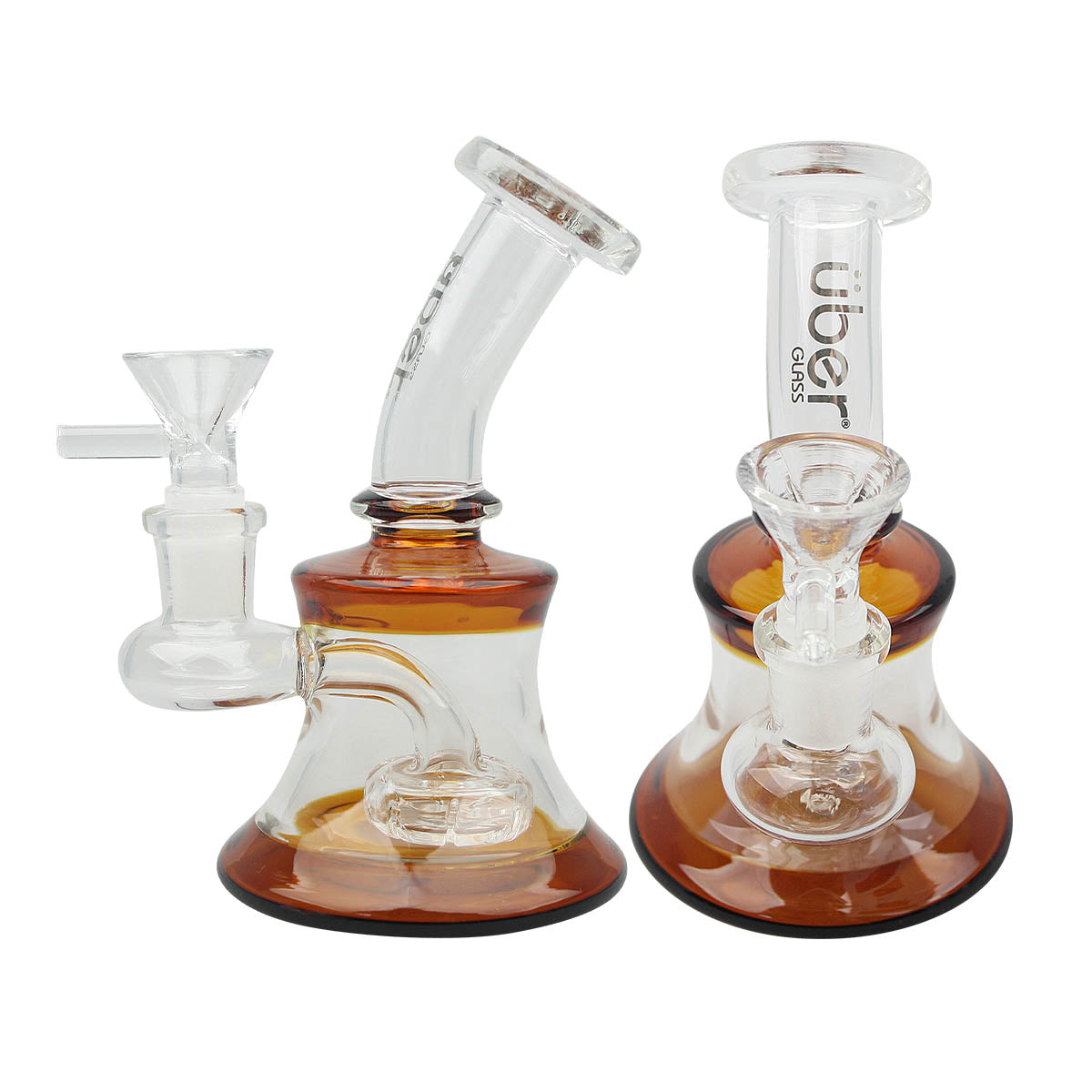 Uber 5" (4mm) Bent Neck Waterpipe w/ Banger Hanger Amber