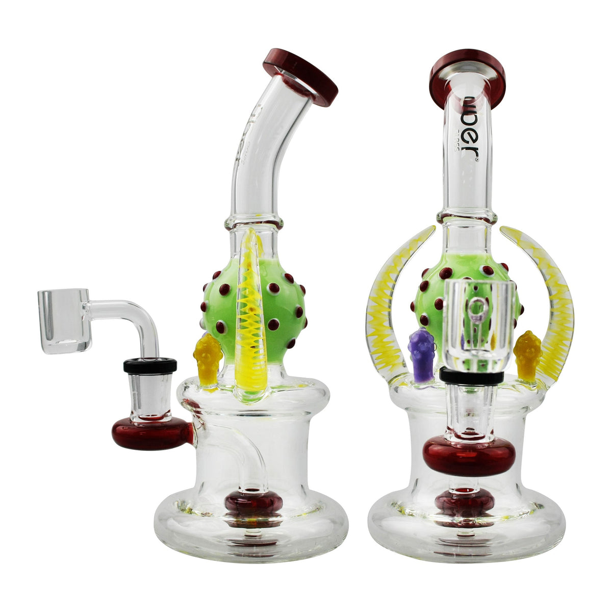 Uber 8.5" (4mm) Horned Disc Perc Rig w/ Qtz Banger Green