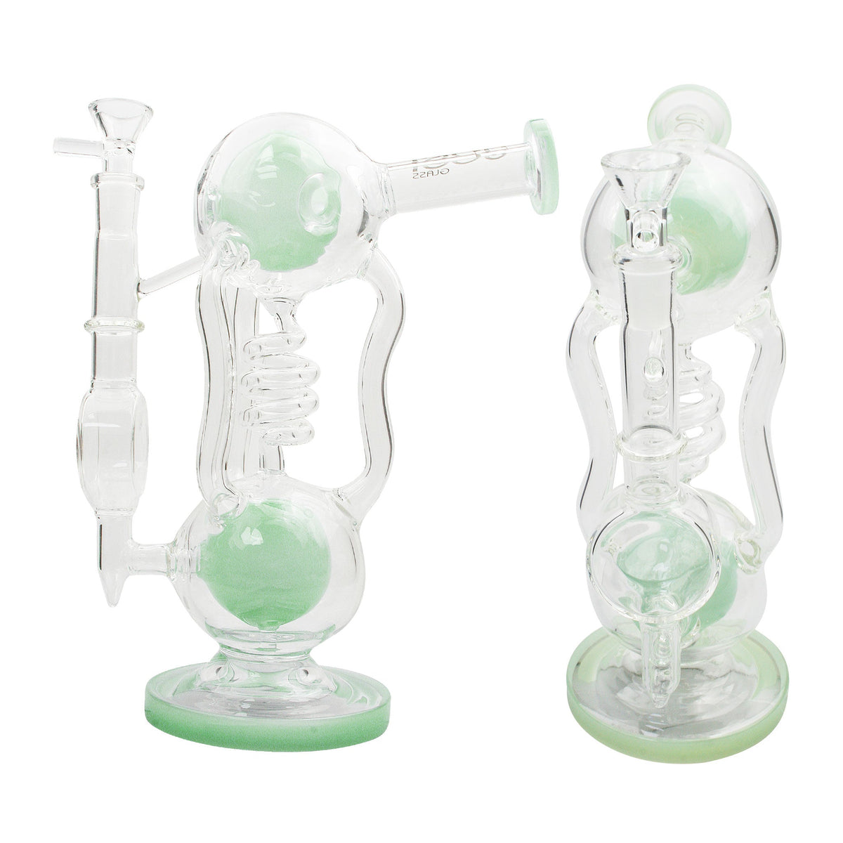 Uber 9" (5mm) Glass Recycler Waterpipe - Style 002 Jade Green