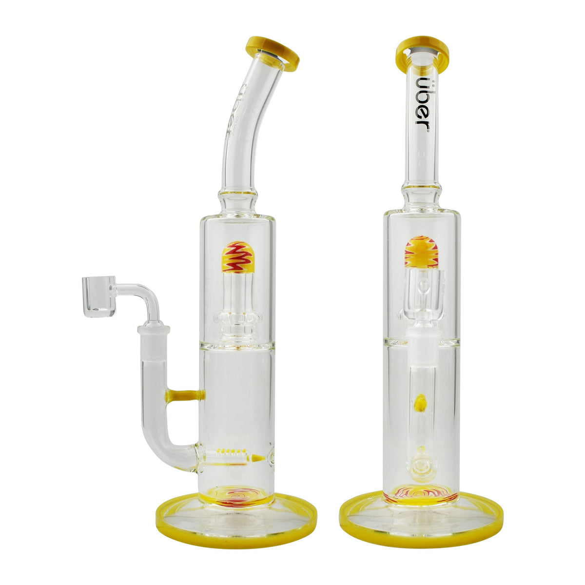 Uber 11.5" (4mm) Dual Perc Rig w/ Quartz Banger Yellow