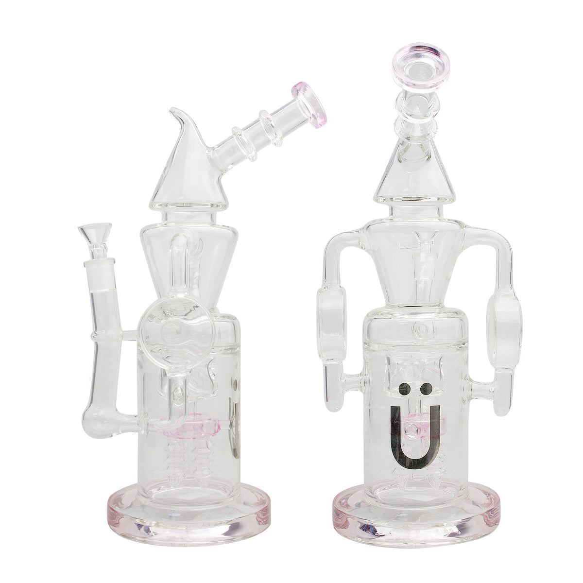 Uber 12" (5mm) Glass Recycler Waterpipe - Style 006 Pink