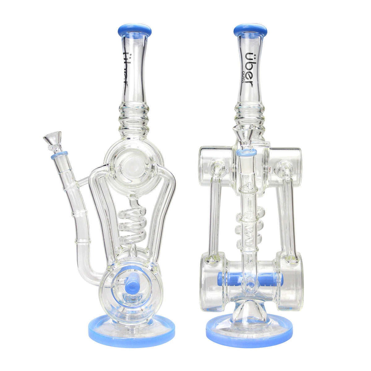 Uber 15" (5mm) Glass Recycler Waterpipe - Style 007 Jade Blue