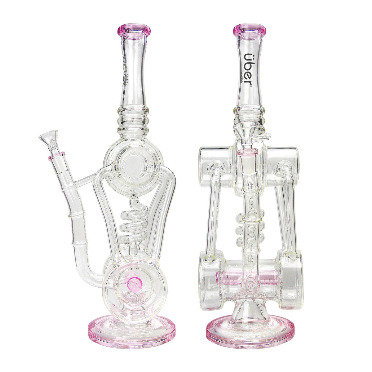 Uber 15" (5mm) Glass Recycler Waterpipe - Style 007 Pink