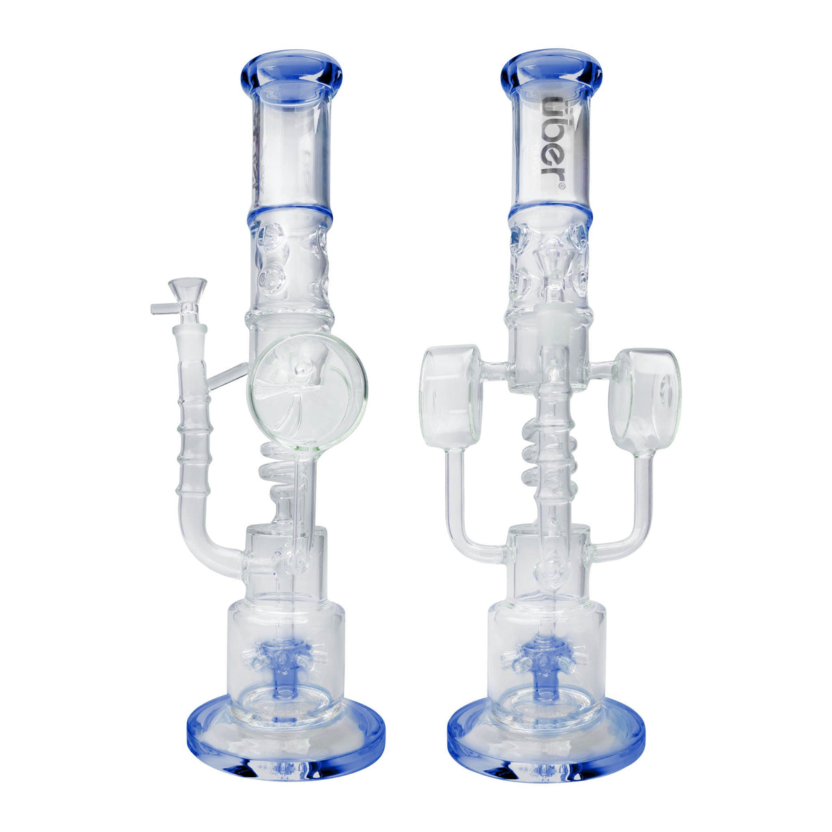 Uber 16" (5mm) Glass Recycler Waterpipe - Style 004 Blue
