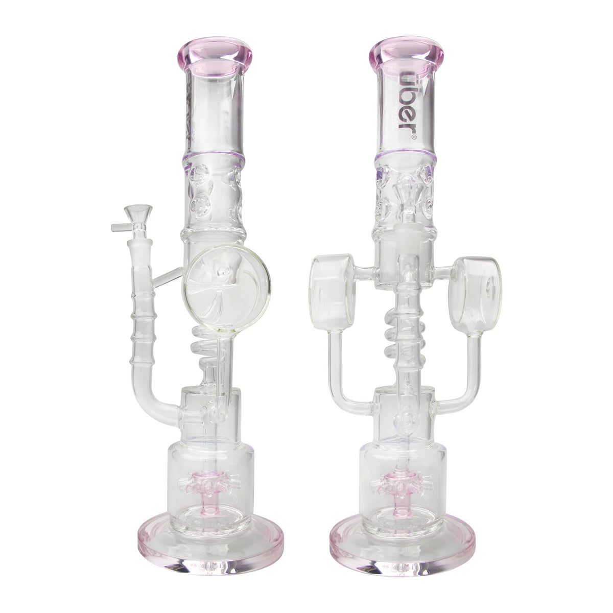 Uber 16" (5mm) Glass Recycler Waterpipe - Style 004 Pink