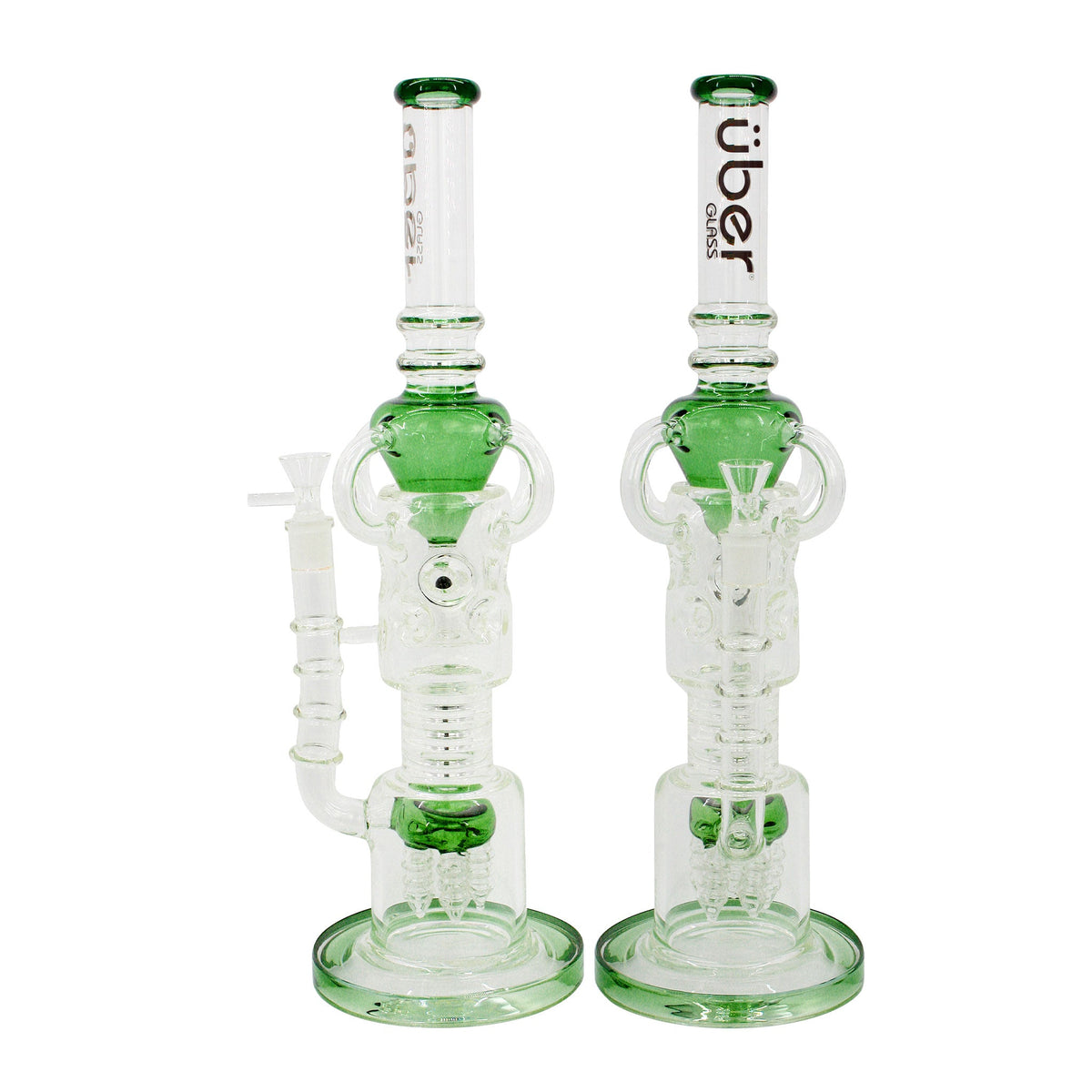 Uber 17" (5mm) Glass Recycler Waterpipe - Style 005 Green