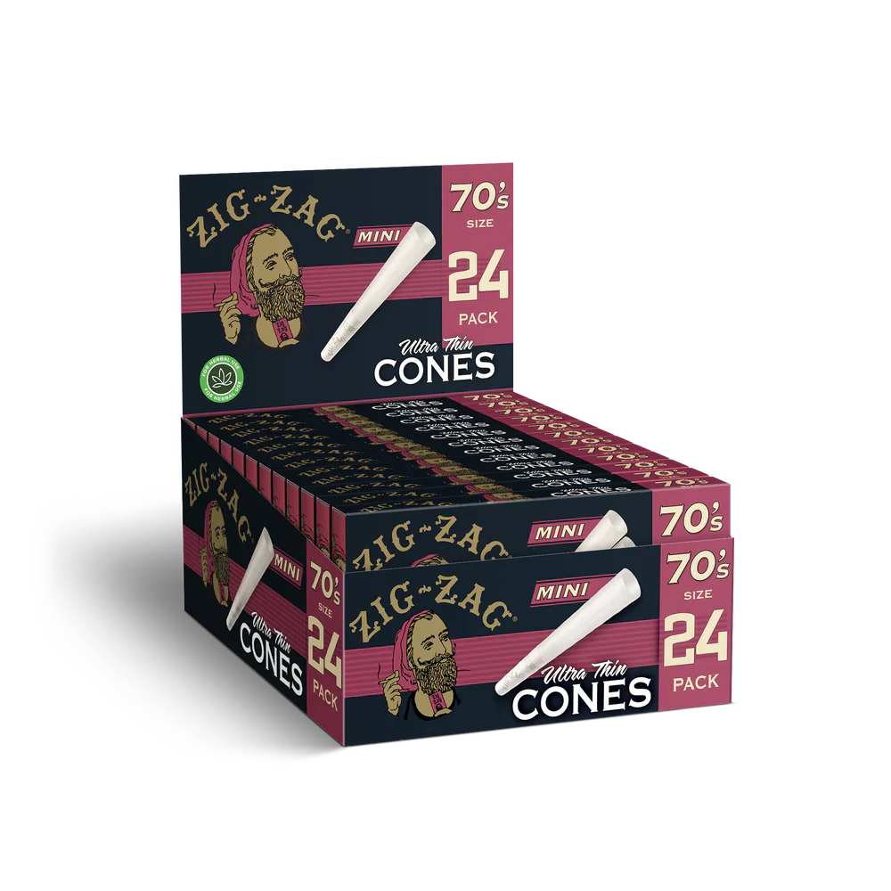 Zig Zag Mini Ultra Thin Cones 70mm - 24 Cones Per Pack - 12 Packs Per Display