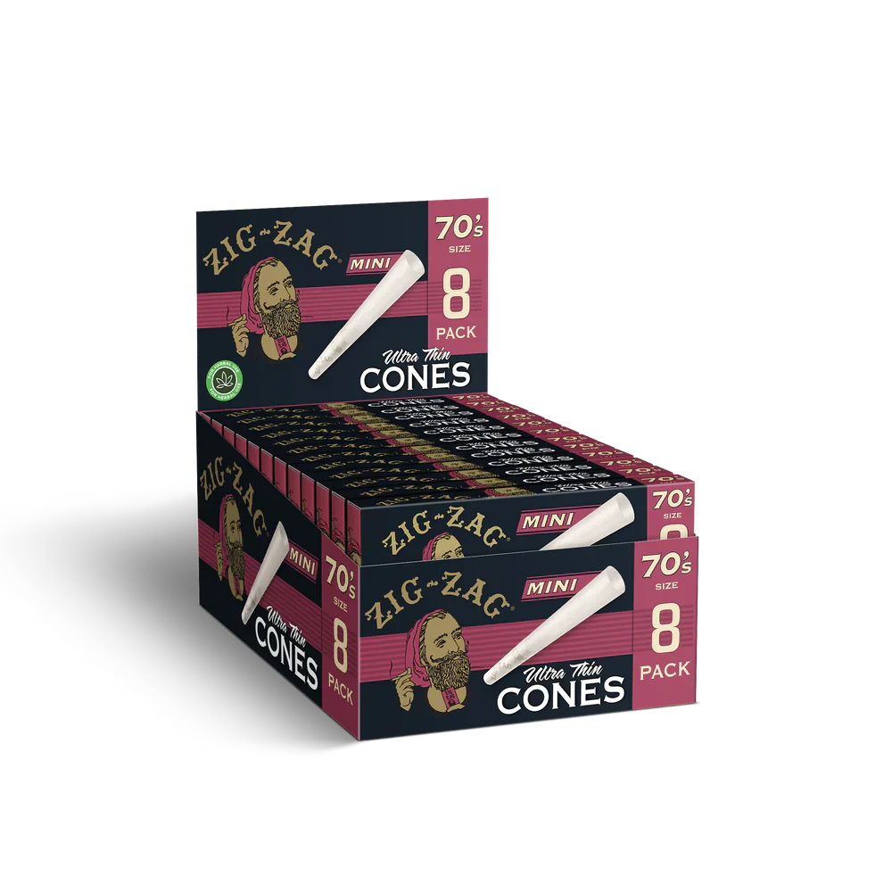 Zig Zag - Mini Ultra Thin Cones 70mm - 8 Per Pack - 18 Packs Per Display