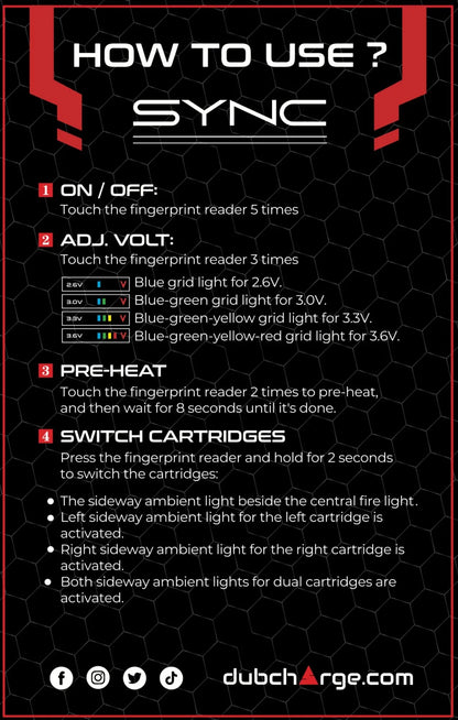 Sync Touch Switch Battery with Hidden Dual Cartridge - 510 Thread