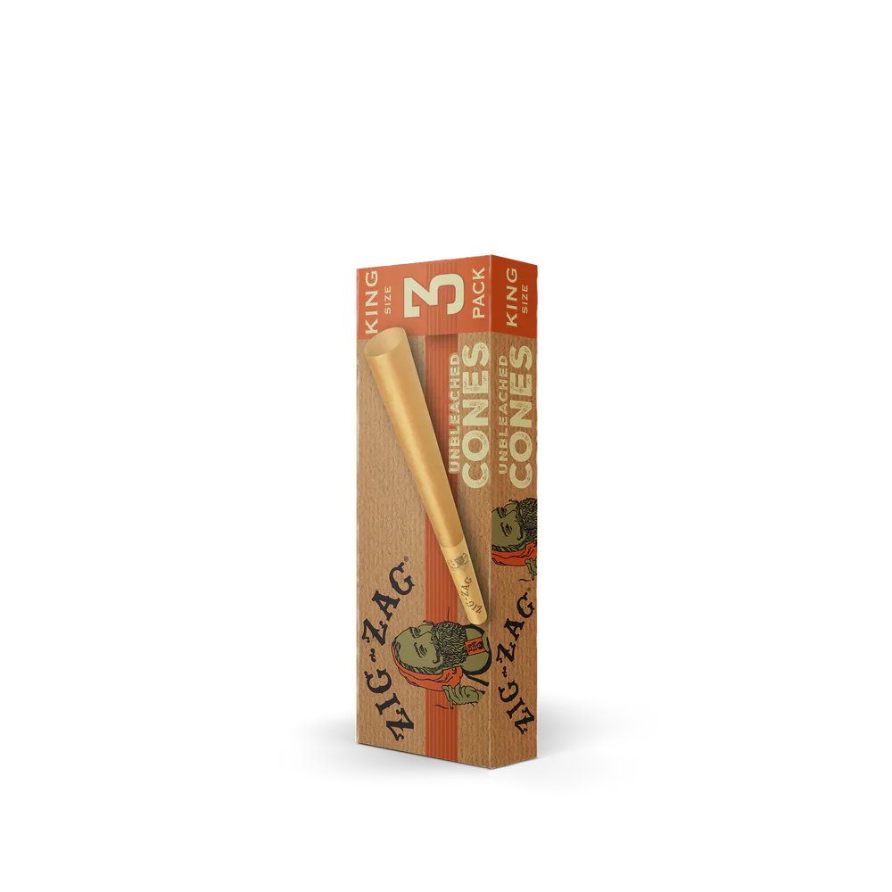 Zig Zag Cones Unbleached King Size - 3 Per Pack - 24 Packs Per Display