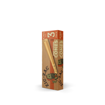 Zig Zag Cones Unbleached King Size - 3 Per Pack - 24 Packs Per Display