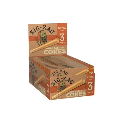 Zig Zag Cones Unbleached King Size - 3 Per Pack - 24 Packs Per Display