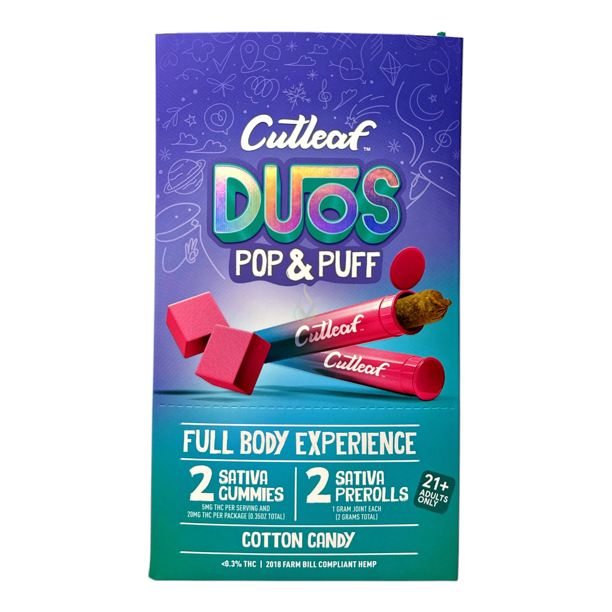 CutLeaf Duos Pop + Puff 2 Gummies (20mg) + 2 Prerolls (2g)
