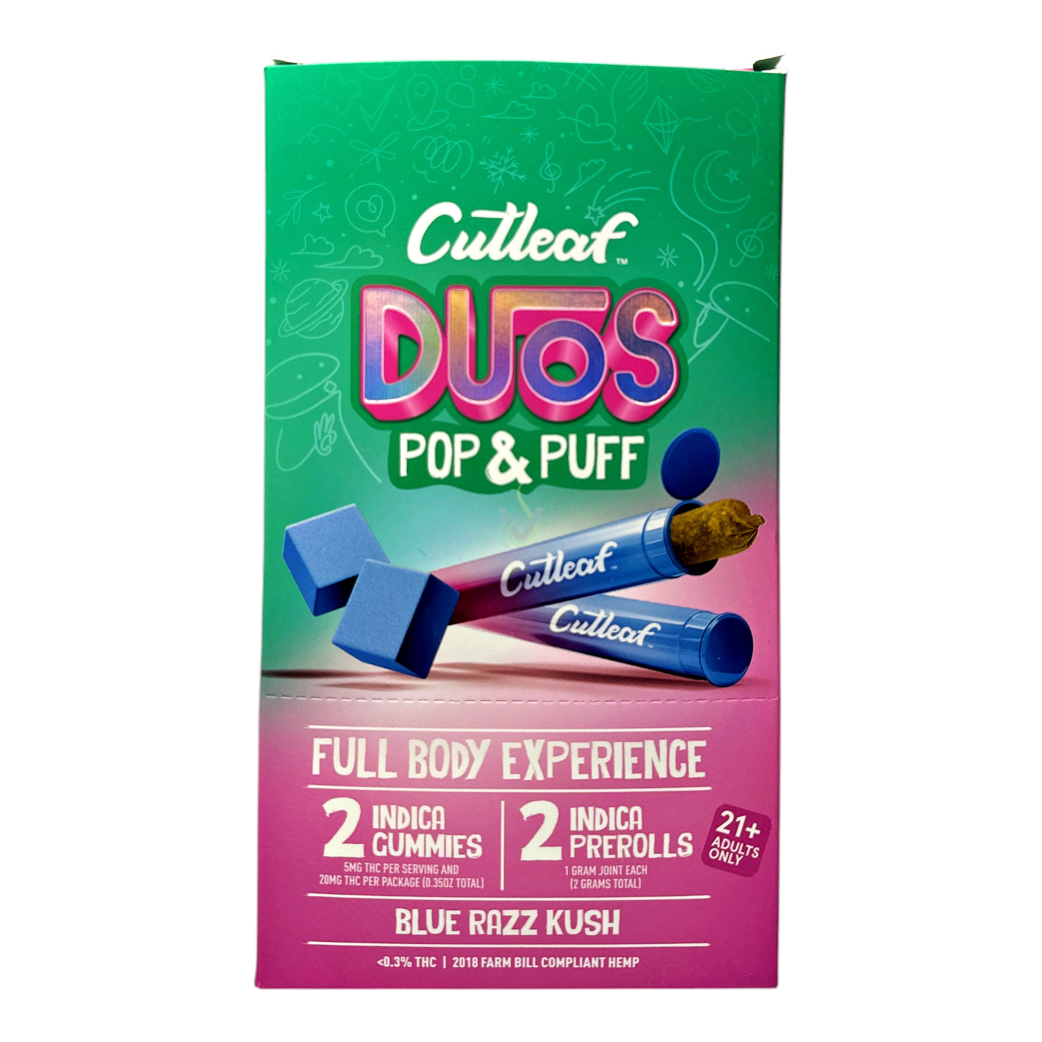 CutLeaf Duos Pop + Puff 2 Gummies (20mg) + 2 Prerolls (2g)
