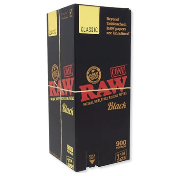 Raw Cone - Natural Unrefined Rolling Papers - Black - 1 1/4 - 900 Cones Per Box