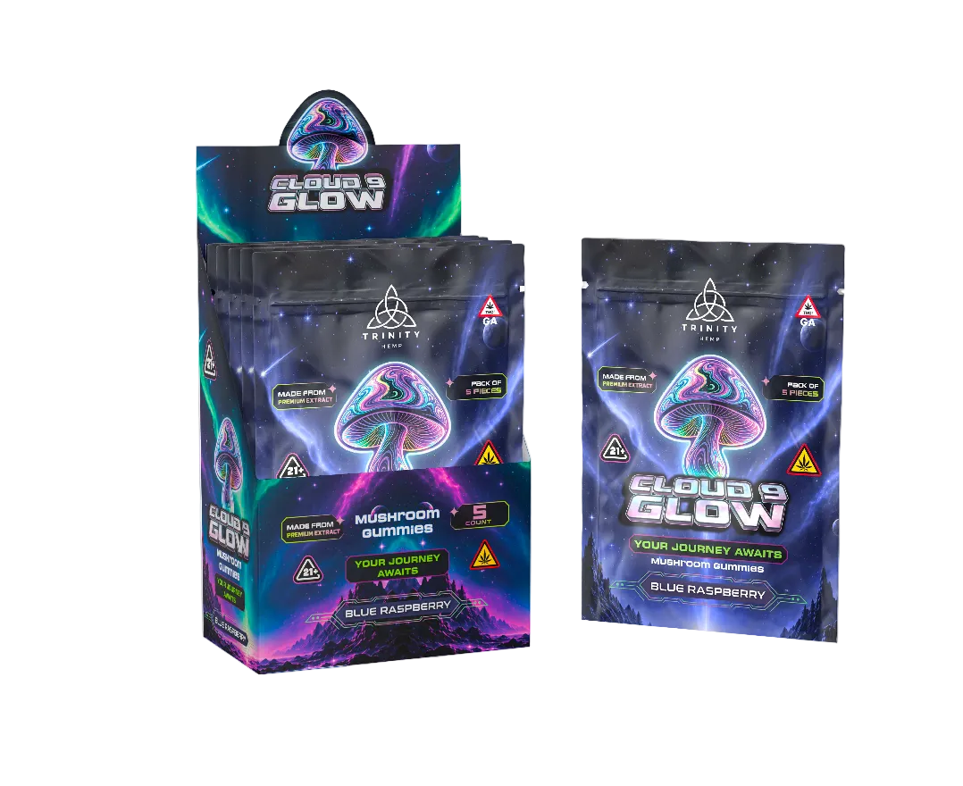 Trinity Cloud 9 Glow Mushroom Gummies Blue Raspberry 5ct pouch