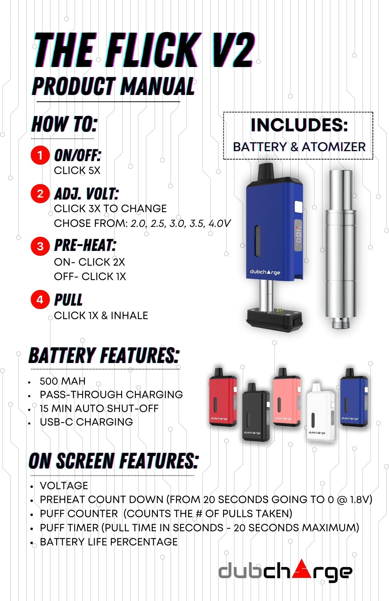 Flick V2 Battery w/ Atomizer - Discreet 510 Thread