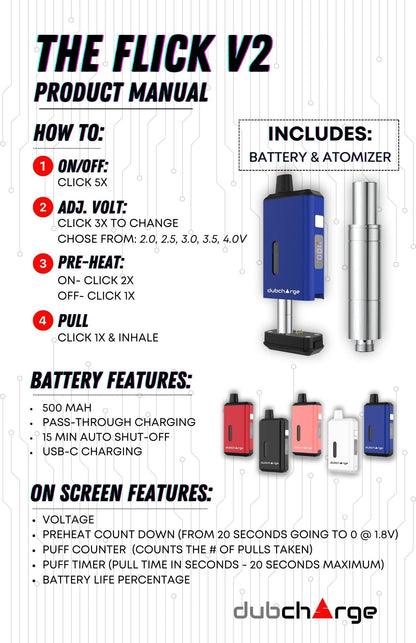 Flick V2 Battery w/ Atomizer - Discreet 510 Thread