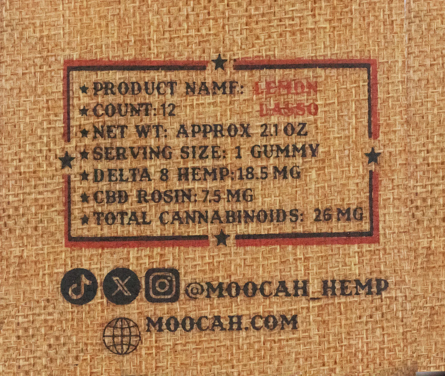 Moocah 20mg D8 + 5mg CBD rosin - 6 or 12 ct