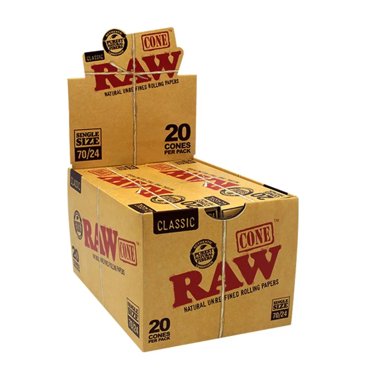 Raw Classic Cones 70mm-24mm - 20 Count Per Pack - 12 Packs Per Display