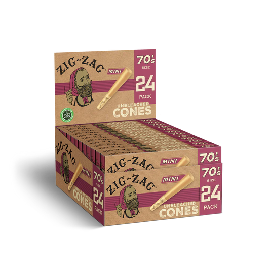 Zig Zag Mini Unbleached Cones - 70mm - 24 Cones Per Pack - 12 Packs Per Display