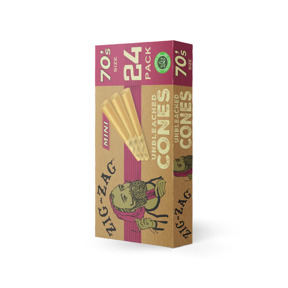 Zig Zag Mini Unbleached Cones - 70mm - 24 Cones Per Pack - 12 Packs Per Display