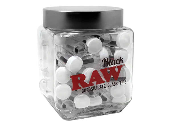 Raw Black Glass Tips - Single or 50 Pack Jar