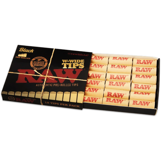 Raw Black - Pre Rolled Wide Tips - 18 Piece Per Pack (Single Pack or Box of 20 Packs)