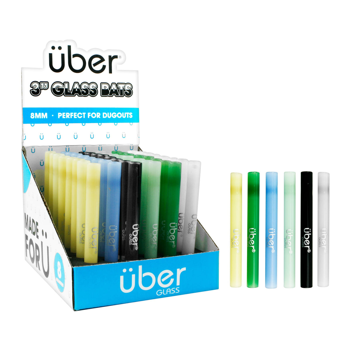 Uber Glass 3" Bat Display 48CT/BX Solid Colors