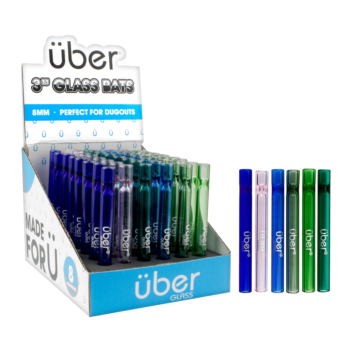 Uber Glass 3" Bat Display 48CT/BX Transparent Colors