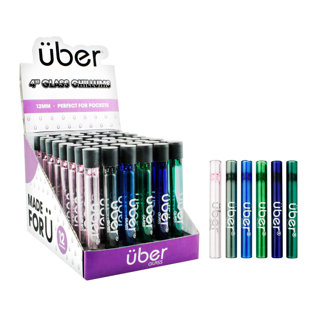 Uber Glass 4" Chillum Display 48CT/BX Transparent Colors