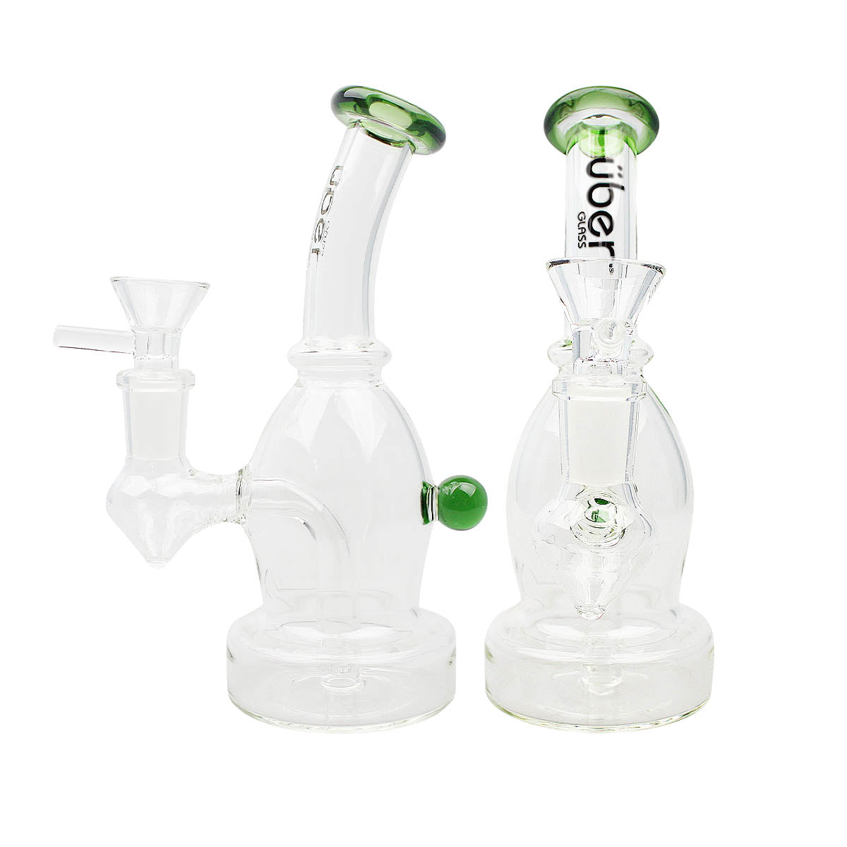 Uber 6" (4mm) Bent Neck Waterpipe w/ Ash Catcher - Style 002 Green