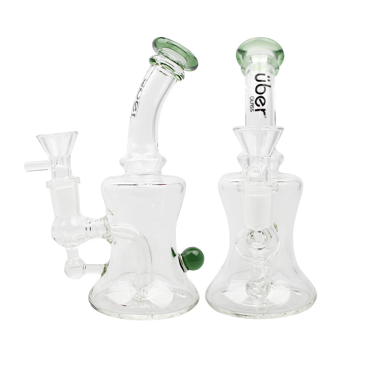 Uber 6" (4mm) Bent Neck Waterpipe w/ Ash Catcher - Style 004 Green