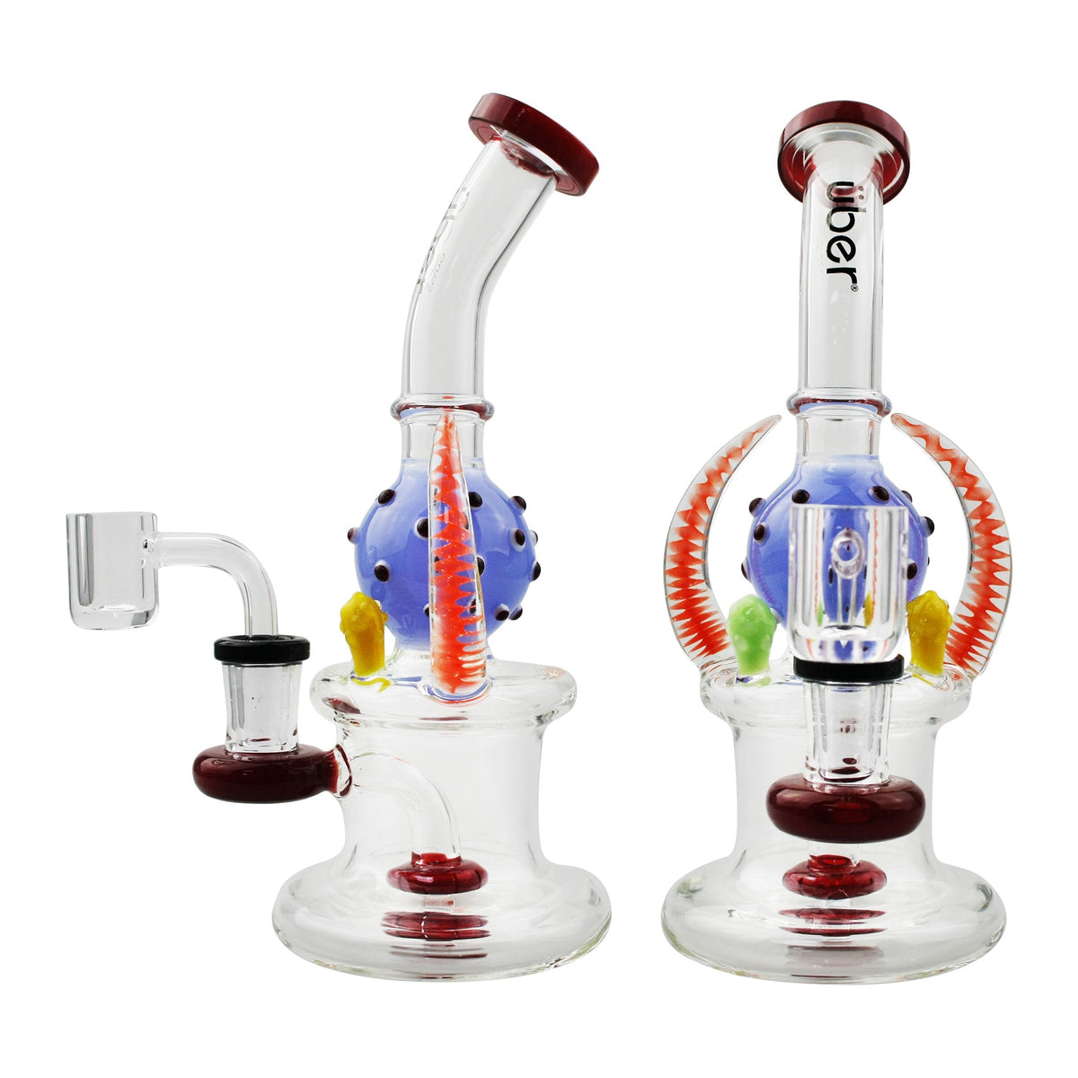 Uber 8.5" (4mm) Horned Disc Perc Rig w/ Qtz Banger Blue