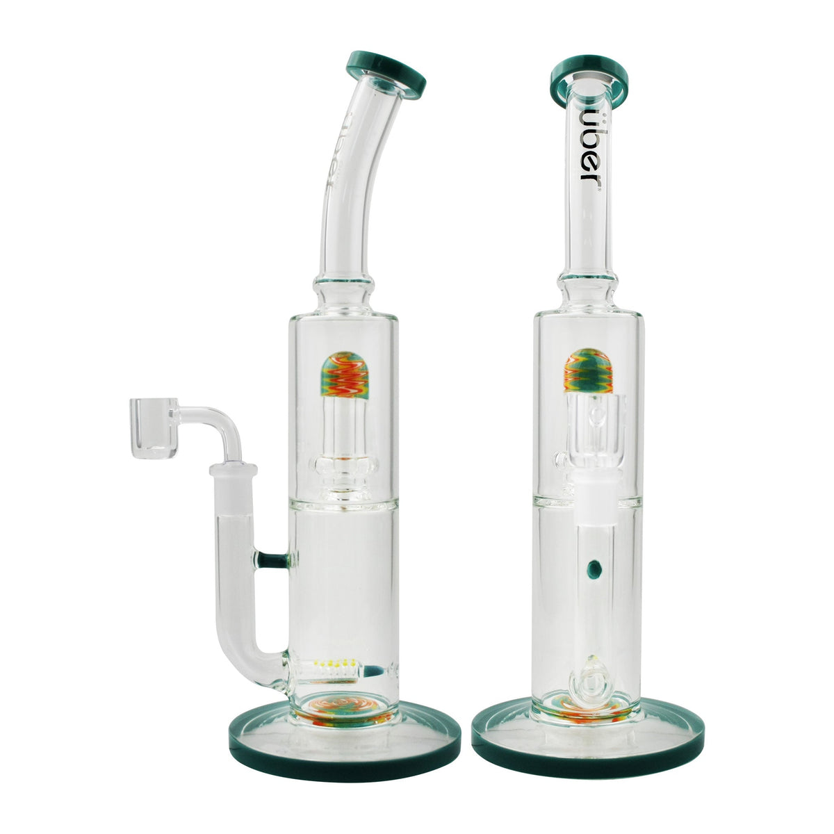Uber 11.5" (4mm) Dual Perc Rig w/ Quartz Banger Jade Green