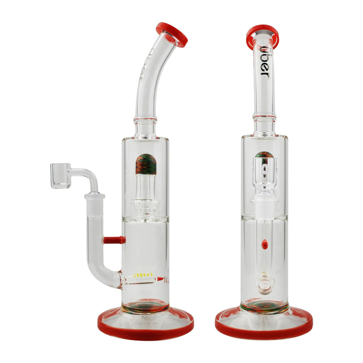Uber 11.5" (4mm) Dual Perc Rig w/ Quartz Banger Red
