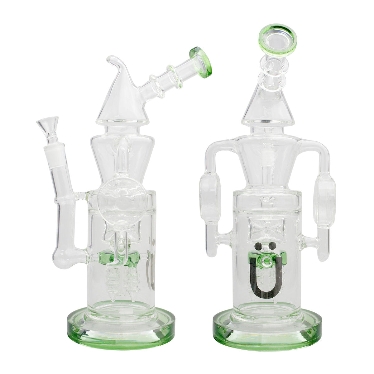 Uber 12" (5mm) Glass Recycler Waterpipe - Style 006 Green
