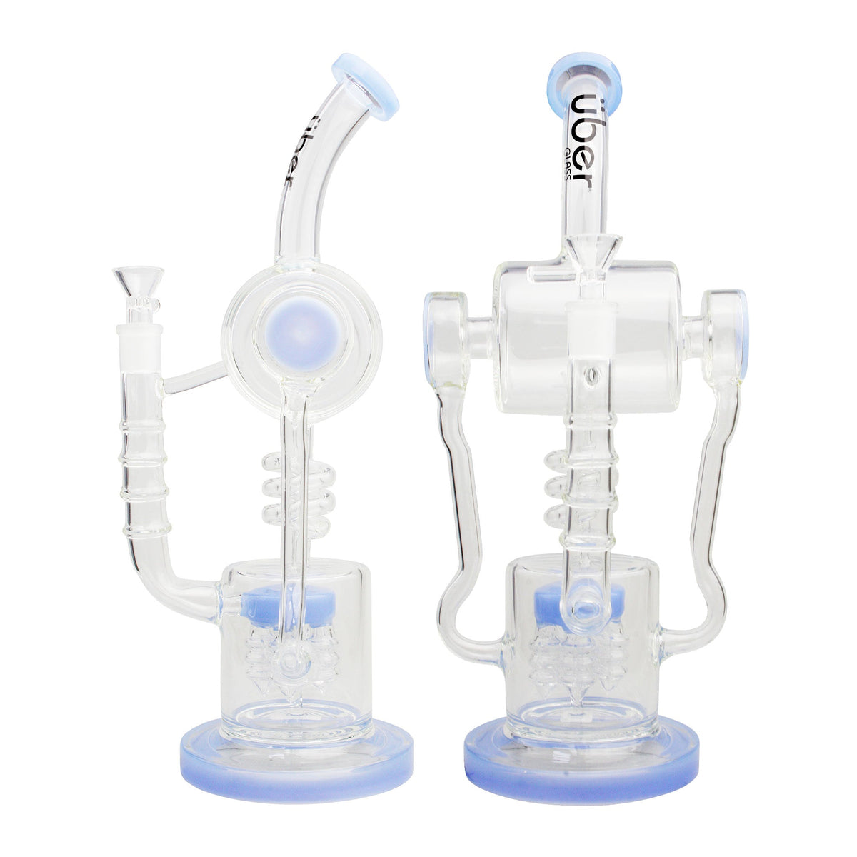 Uber 15" (5mm) Glass Recycler Waterpipe - Style 005 Jade Blue