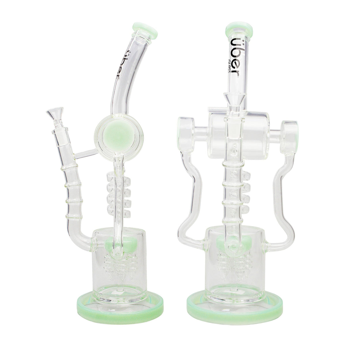 Uber 15" (5mm) Glass Recycler Waterpipe - Style 005 Jade Green
