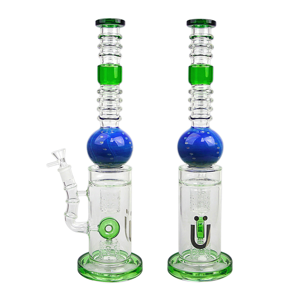Uber 15" (5mm) Glass Recycler Waterpipe - Style 006 Green
