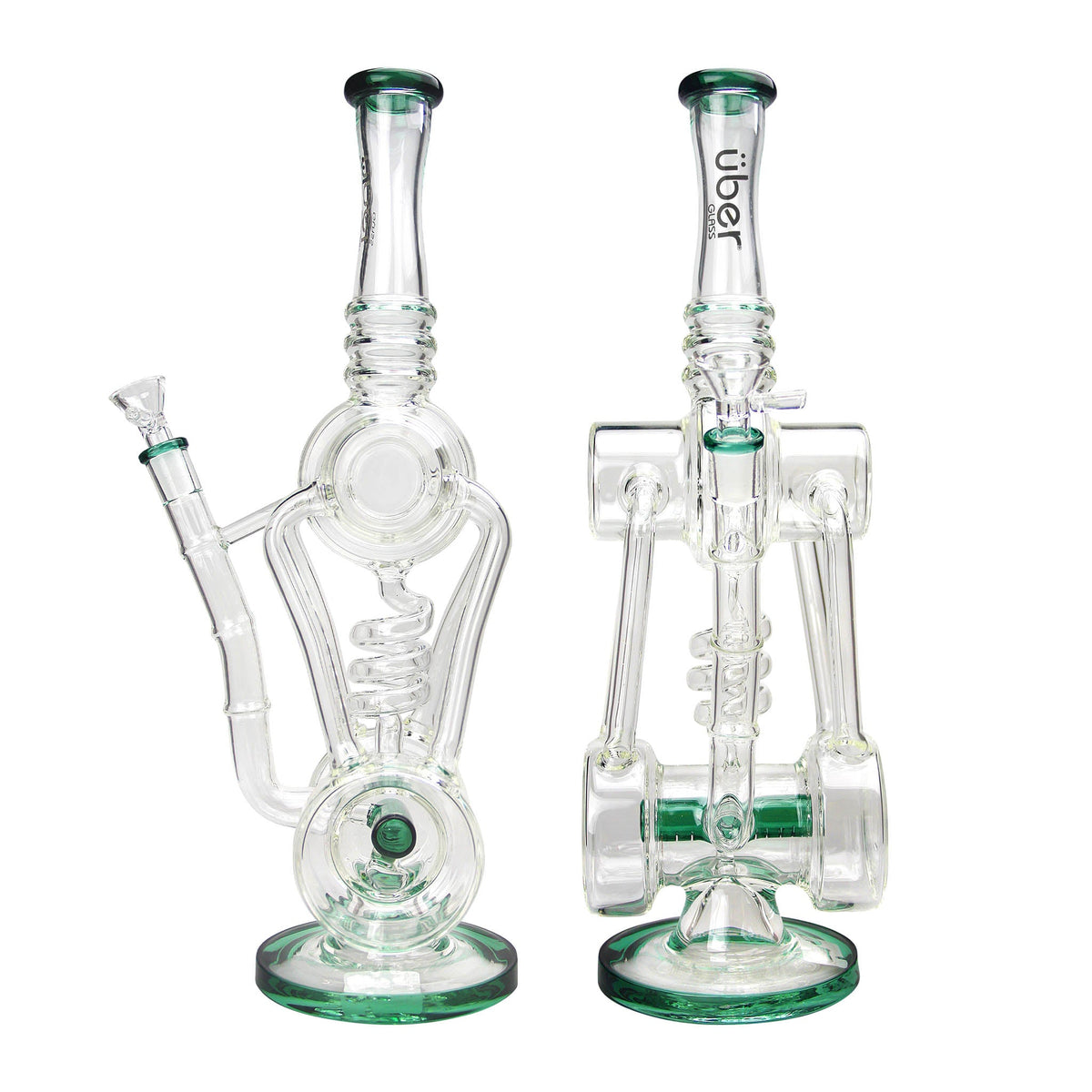 Uber 15" (5mm) Glass Recycler Waterpipe - Style 007 Lake Green