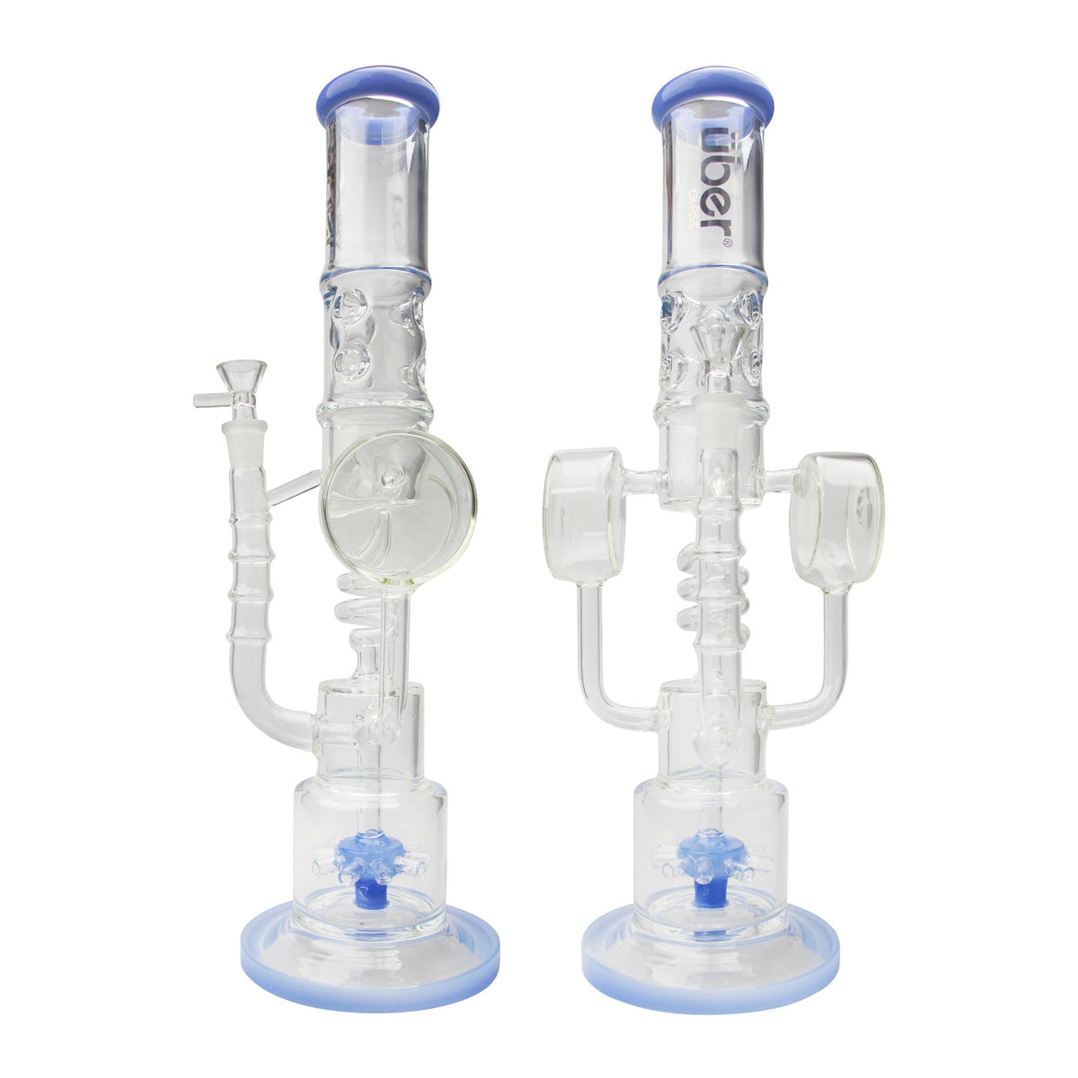 Uber 16" (5mm) Glass Recycler Waterpipe - Style 004 Jade Blue