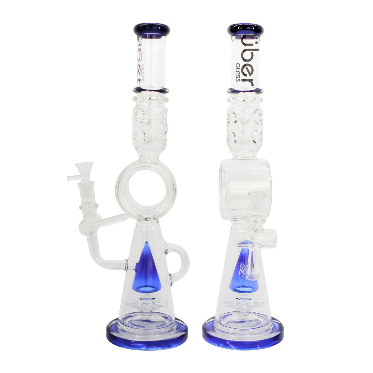 Uber 17" (5mm) Glass Recycler Waterpipe - Style 004 Blue
